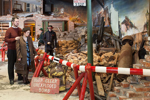 Britain in the blitz bombed street at Flambards